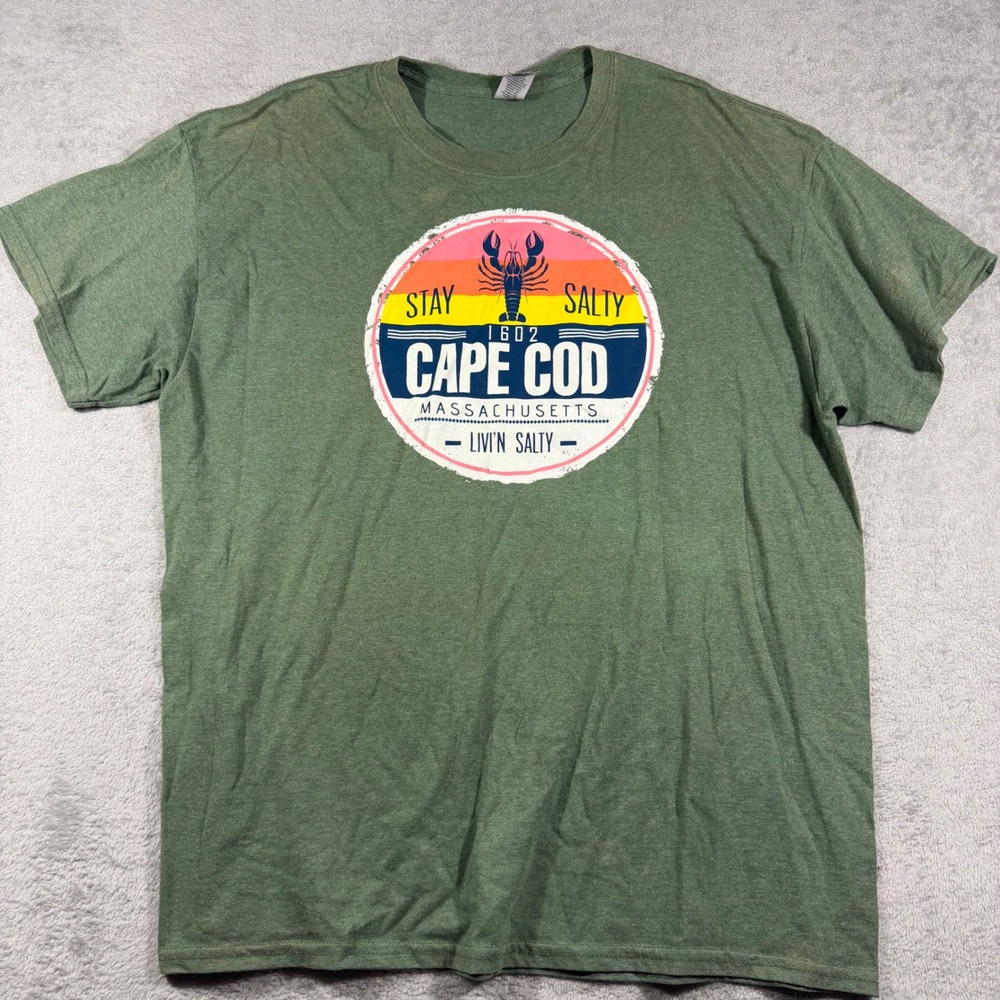 Cape Cod T-Shirt Mens XL Green Stay Salty Lobster Graphic Tee Heavy Cotton